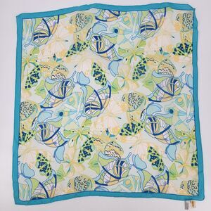 Talbots Blue Green Yellow All Butterflies 100% Silk Italian Made Scarf ~26"x26"